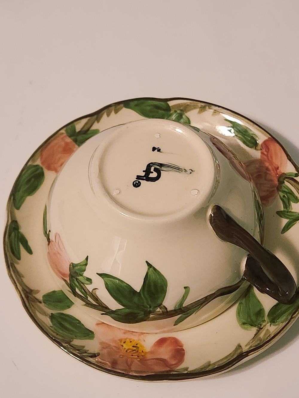 Franciscan Hand-Painted Floral Teacup and Saucer - Pink & Green